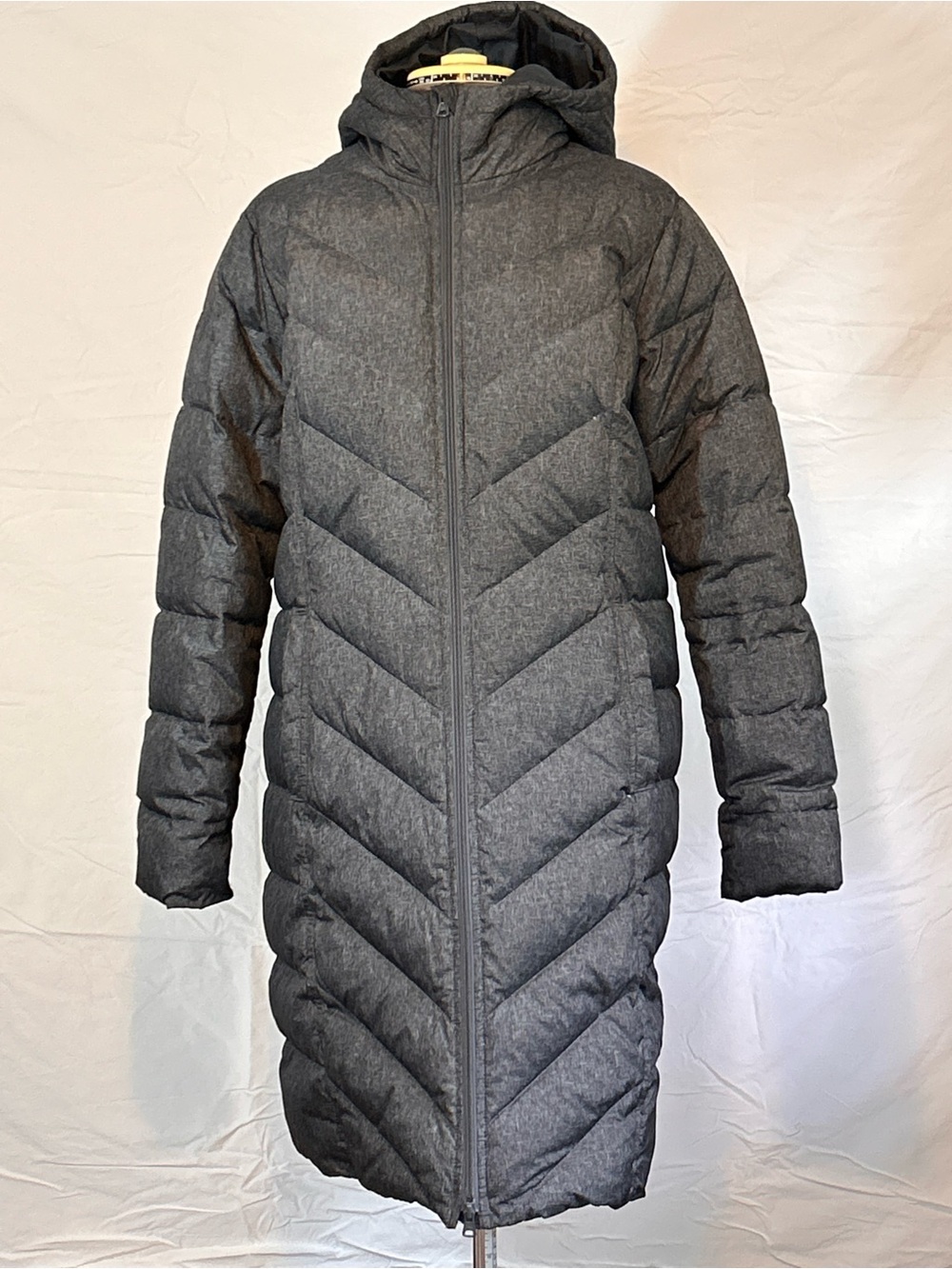 Lands End Women's Long Hooded Winter Puffer Coat - Heathered Black/Gray